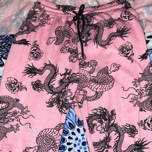 pink faded rose joggers dragon design flowers